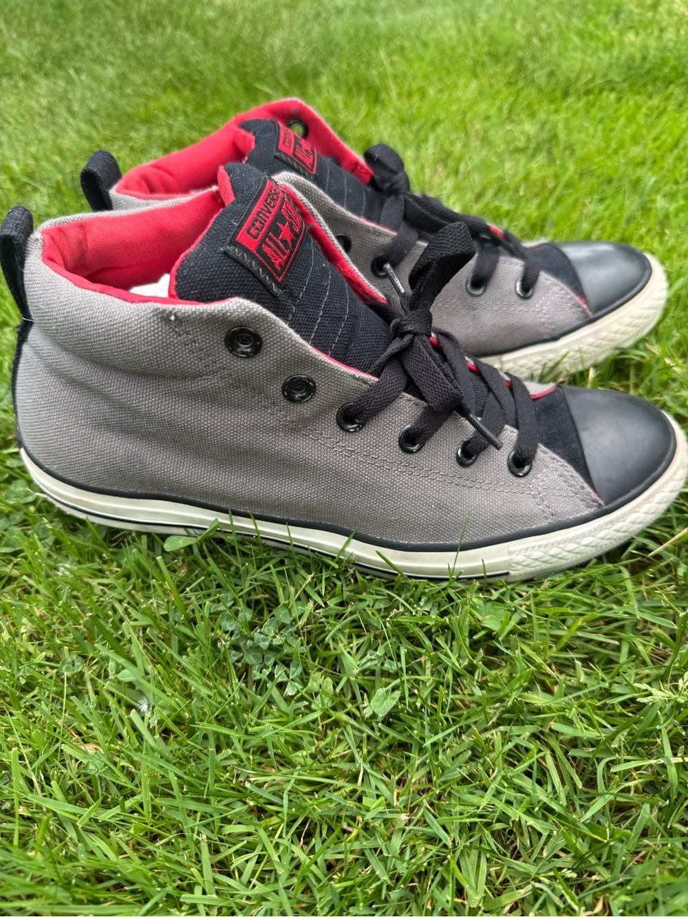 Converse All Star Men’s Gray and Black High-Top Sneakers with Red Lining